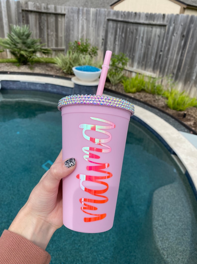 Personalized Rhinestone Matte Tumbler with Straw Etsy