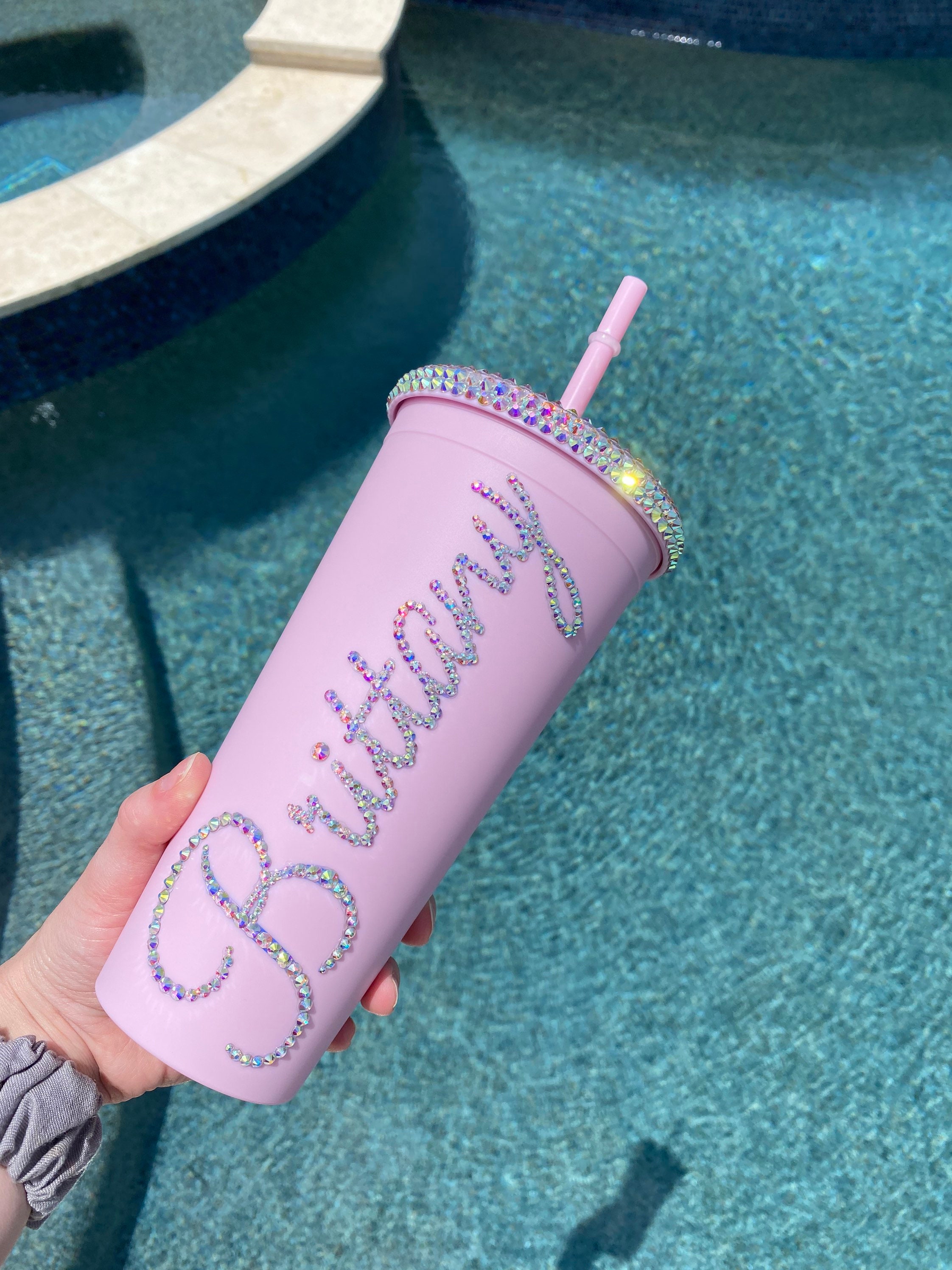 Personalized Rhinestone Matte Tumbler with Straw 22oz Etsy