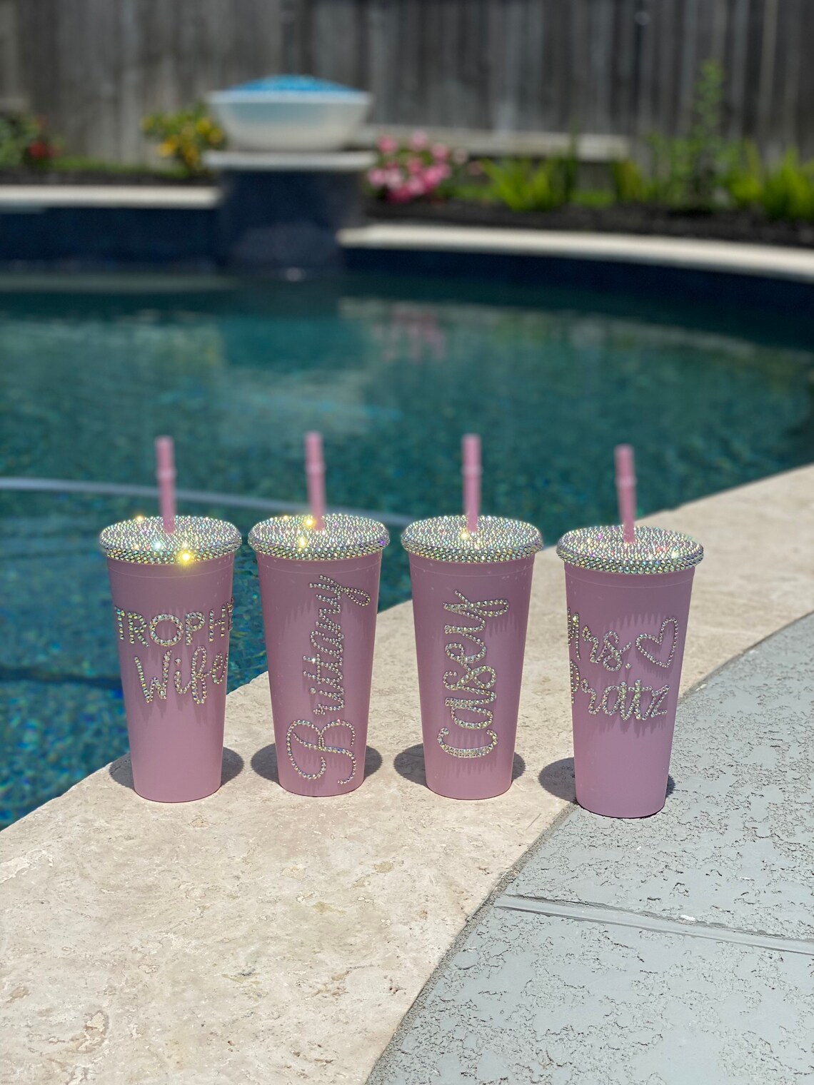 Personalized Rhinestone Matte Tumbler with Straw 22oz Etsy
