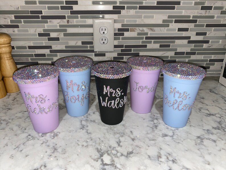 Personalized Rhinestone Matte Tumbler with Straw Etsy