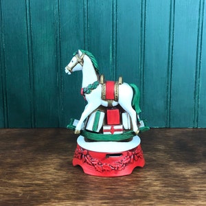 Vintage Enesco 1980 Rocking Horse Christmas Themed Music Box - &quot;Joy to the World&quot;