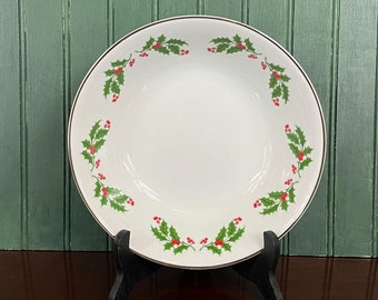 Christmas Holly "All the Trimmings" White Porcelain Vegetable Bowl with Gold Trim - 9"