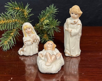 Miniature Nativity Set -Three Porcelain Holy Family Figurines by Autom -  Nativity Christmas Decor