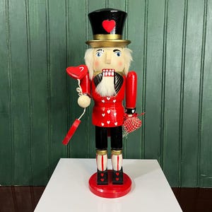 Vintage Wooden Nutcracker Figurine – &quot;Love Nutcracker&quot; Soldier with Hearts – 13&quot; Holiday Decor