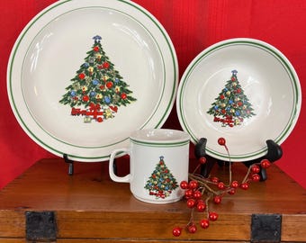 Vintage aardewerk couvert kerstboom – 3-delig kerstservies
