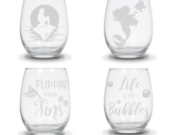 Stemless Wine Glass Personalized with Name Be a Mermaid and make waves