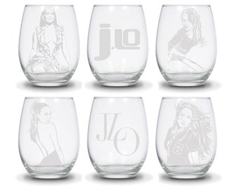Jennifer Lopez Stemless Wine Glass, JLo Fan Art, Diva Drinkware
