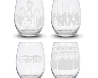 Nsync Stemless wine glass, 20.5oz hand etched No Strings Attached,  Boy Band Fan Art, 2000s pop bands.
