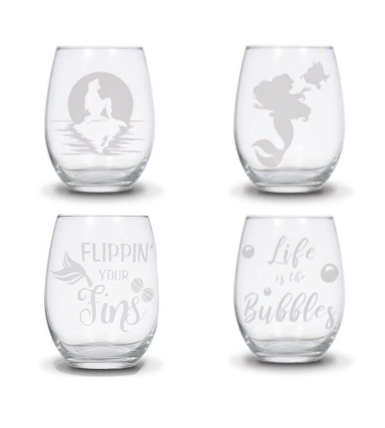 Little Mermaid Wine Glasses. Etched Glass Life is the Bubbles Etsy