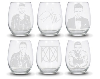 Etched Justin Timberlake Wine Glass, 20.5oz JT Tour Merch