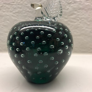 Controlled bubbles paperweight glass eye studio vintage art glass Apple green