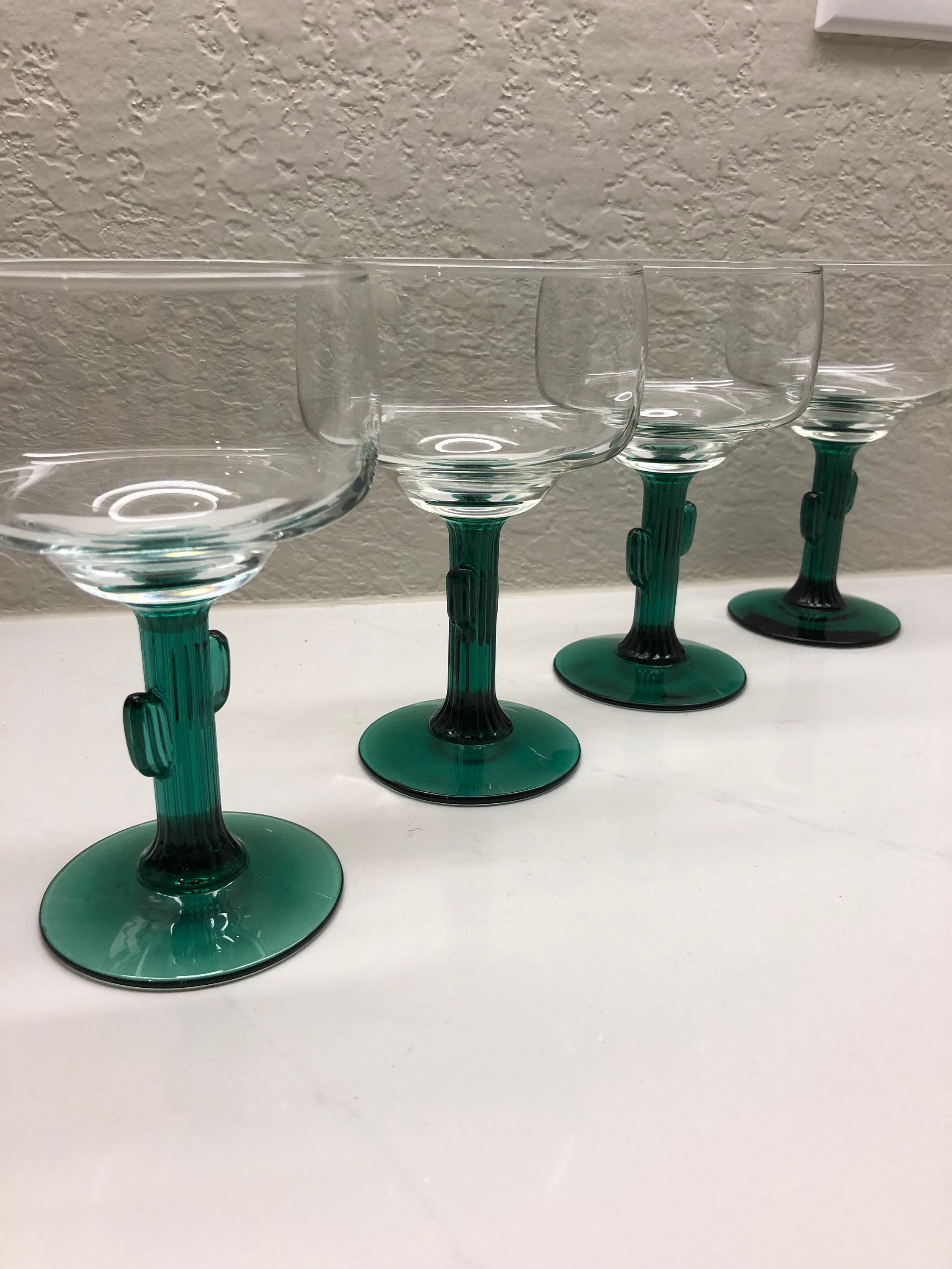 4 Cactus Stem Margarita Glasses Green Stem Clear Top Etsy UK