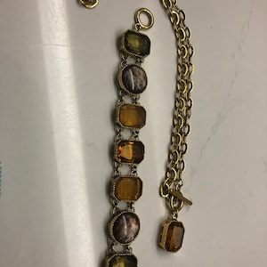 Intaglio cameo set bracelet and necklace rhinestone vintage Gold Tone