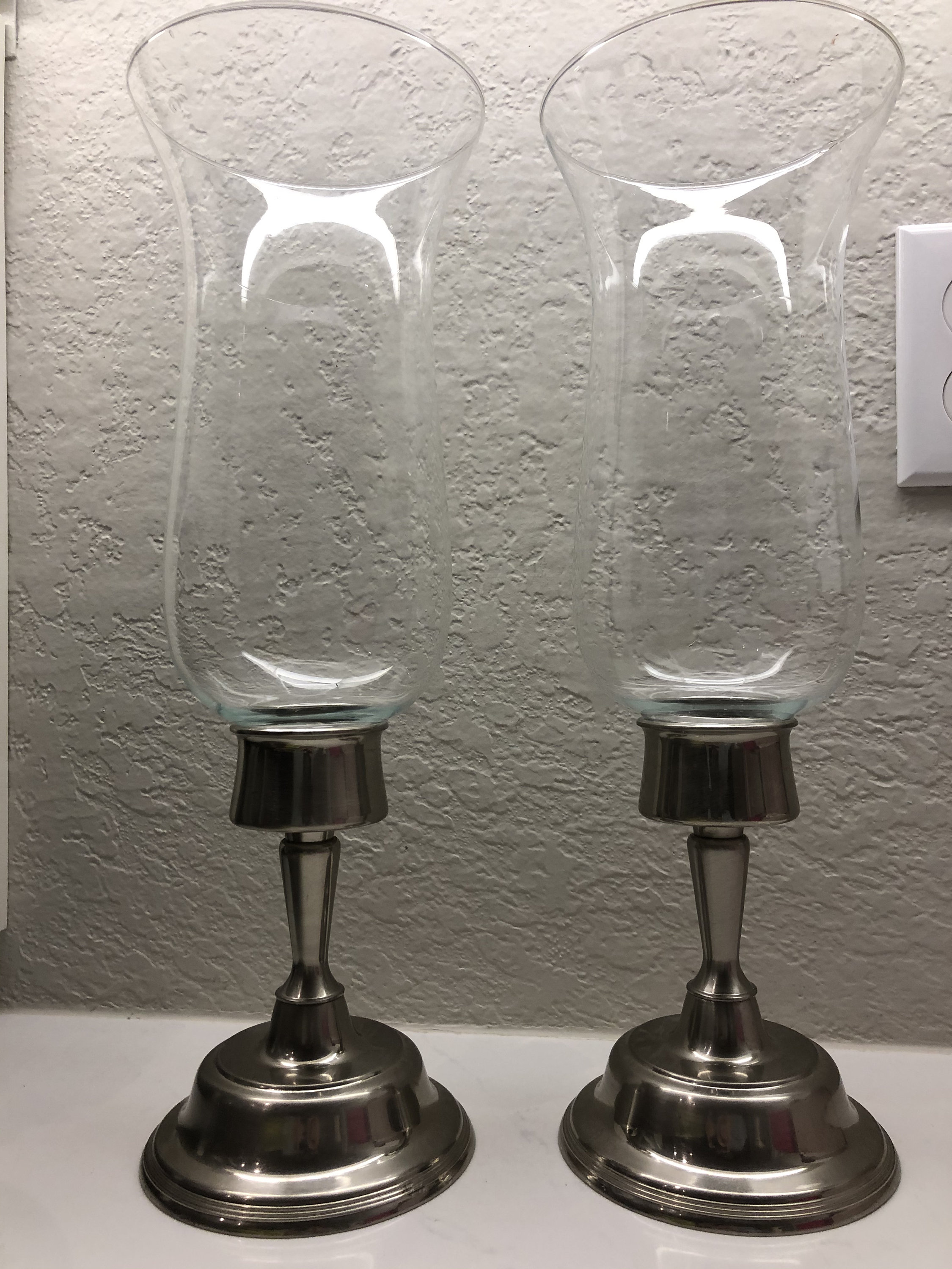 Vintage Heavy Candlestick Hurricane Glass Candle Holder Etsy