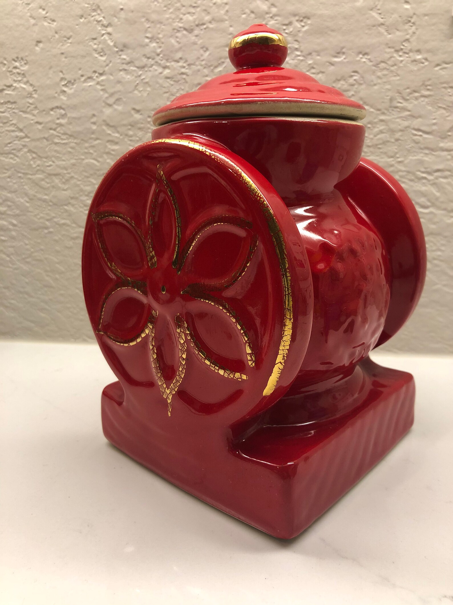 Vintage House of ster Red Ceramic Coffee Grinder Cookie Jar Etsy