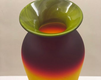 Blenko Glass Vase Tequila Sunrise Vase Satin Art glass Rare