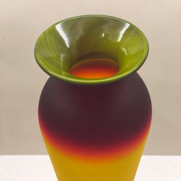 Blenko Glass Vase Tequila Sunrise Vase Satin Art glass Rare