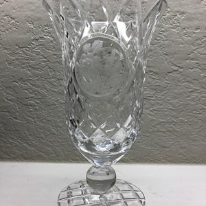 Vintage footed crystal vase clear glass frosted flowers