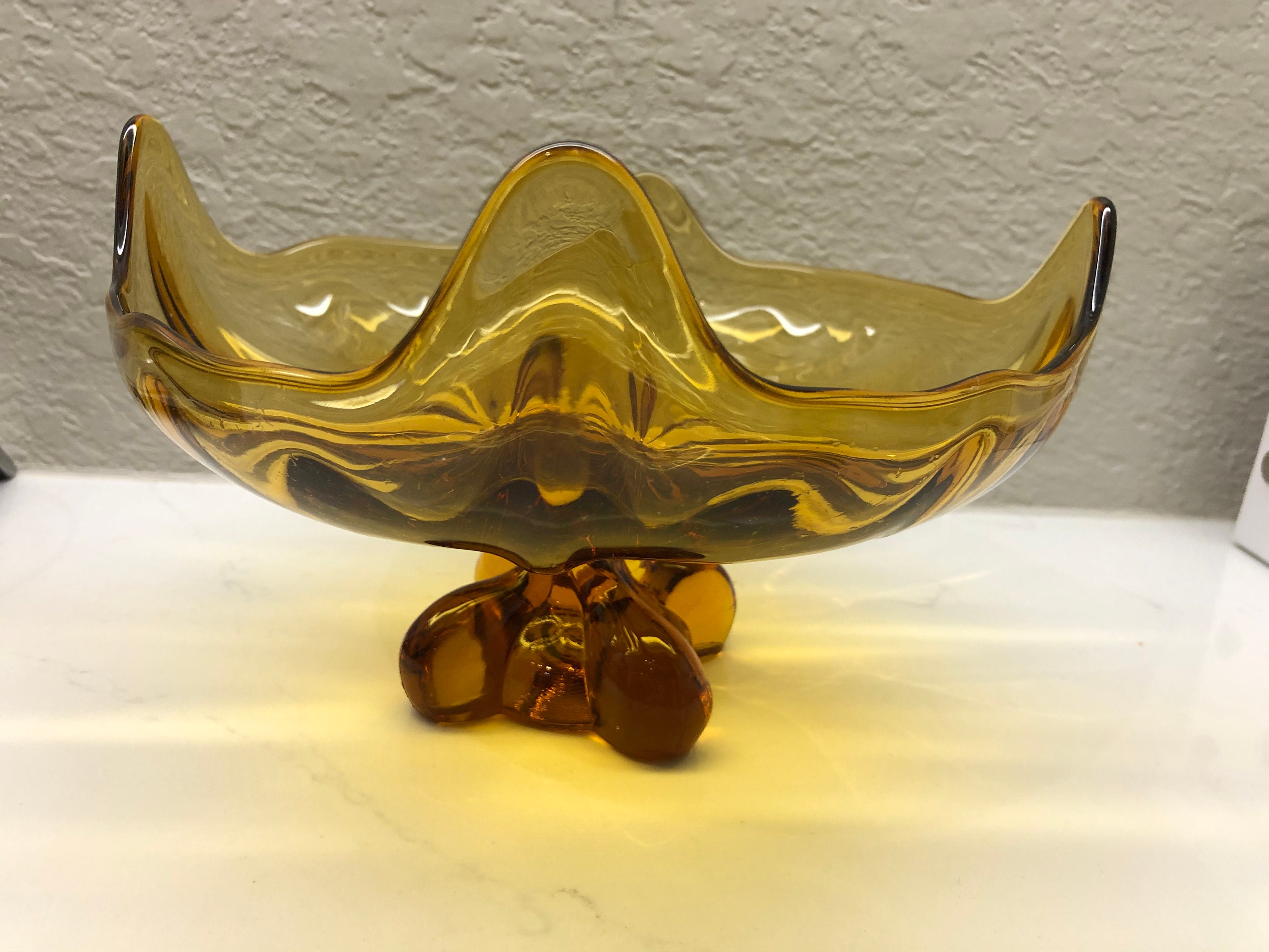 Vintage Viking Art Glass Yellow 10diameter 4 Sided Compote Etsy