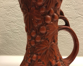 Vintage McCoy Pottery #616 Red  Finish Grape Pitcher Vase 9.25"