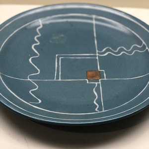 Atomic starburst studio pottery plate ceramic vintage handmade