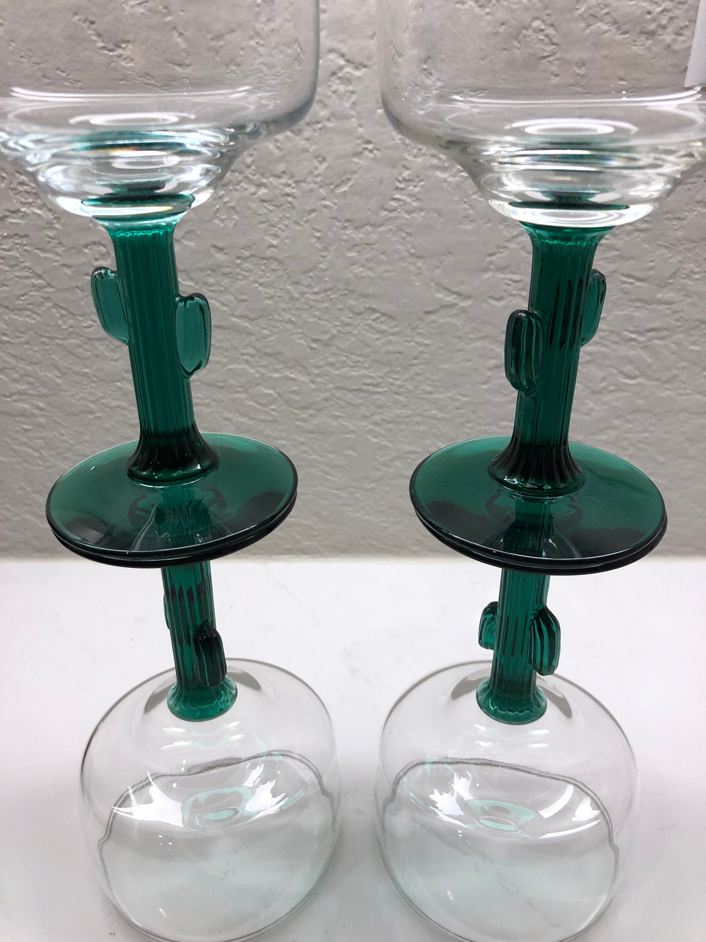 4 Cactus Stem Margarita Glasses Green Stem Clear Top Etsy UK
