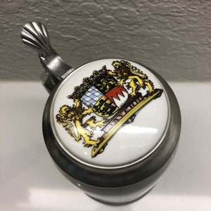 VTG Rare Rein Zinn Beer Stein | Germany Scene Pewter Lid Cup Glass