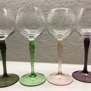 Bohemian goblets vintage glasses etched grapes twisted stems set of four