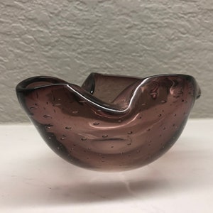Art glass ashtray purple bubles