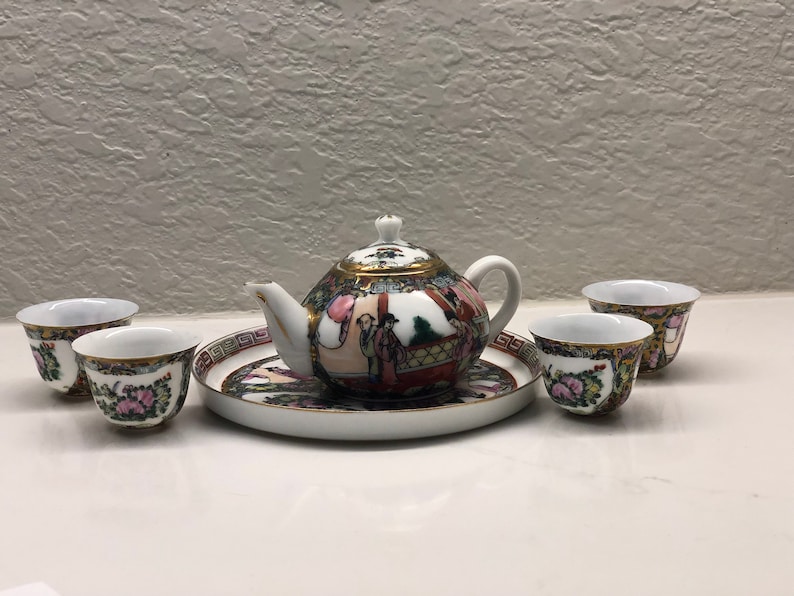 Antique Chinese Tea Set Hand Painted Porcelain Miniature Set Etsy