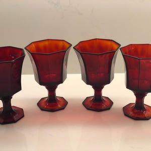 Vintage Octogonal Ruby by Independence Water Goblet 5.75&quot; Tall Set Of 4