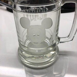 Mickey Mouse Etched Glass Mug-&quot;Richie&quot;-Preowned Free Shipping. Condition is Used. Shipped with USPS Priority Mail.