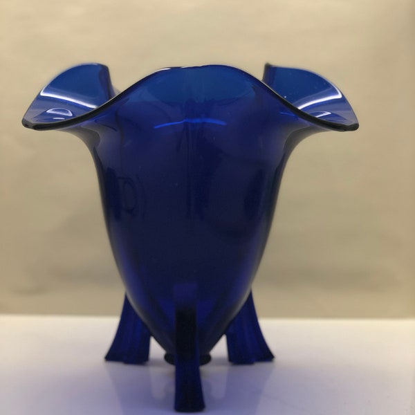 Martinsville Cobalt Blue Rocket Glass Vase Art Deco Tri-Foot Rare vase