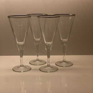 Vtg Wedding Ring Platinum Silver Rim Trim Water Wine Cocktail Glasses 4