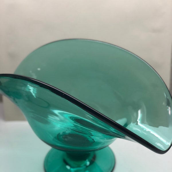 Rare Blenko 470 art glass sea green large bowl collectible glassware