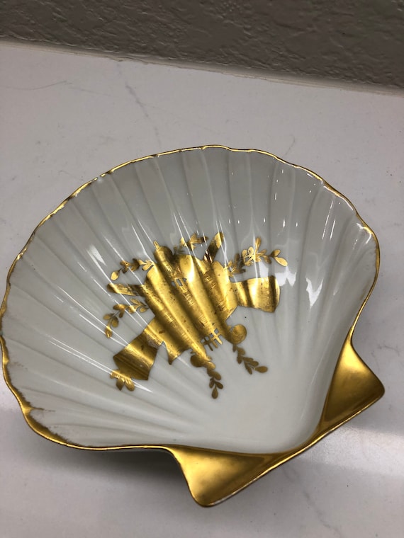 Limoges hand painted trinket dish shell porcelain 