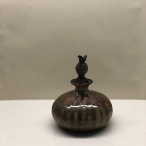 Flat Earth Pottery Perfume Bottle  Vase Vintage 1980