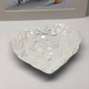 White Heart Shaped Porcelain Cupid Serving Dish, Large, Made In Italy trinket dish