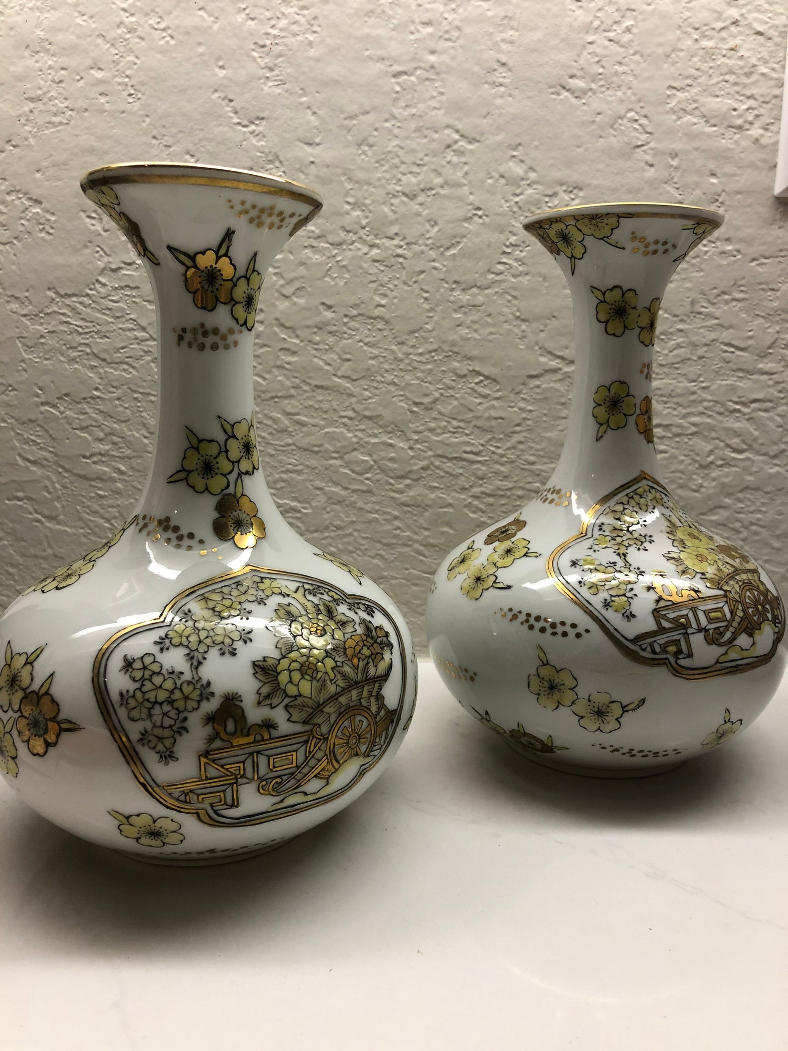 VINTAGE 1960s GOLD IMARI Hand Painted Vase 8.5 Pair Etsy