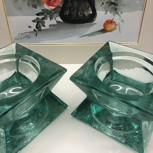 Glass Vidrios San Miguel Heavy Handmade 100% Recycled Glass Candle Holders Green