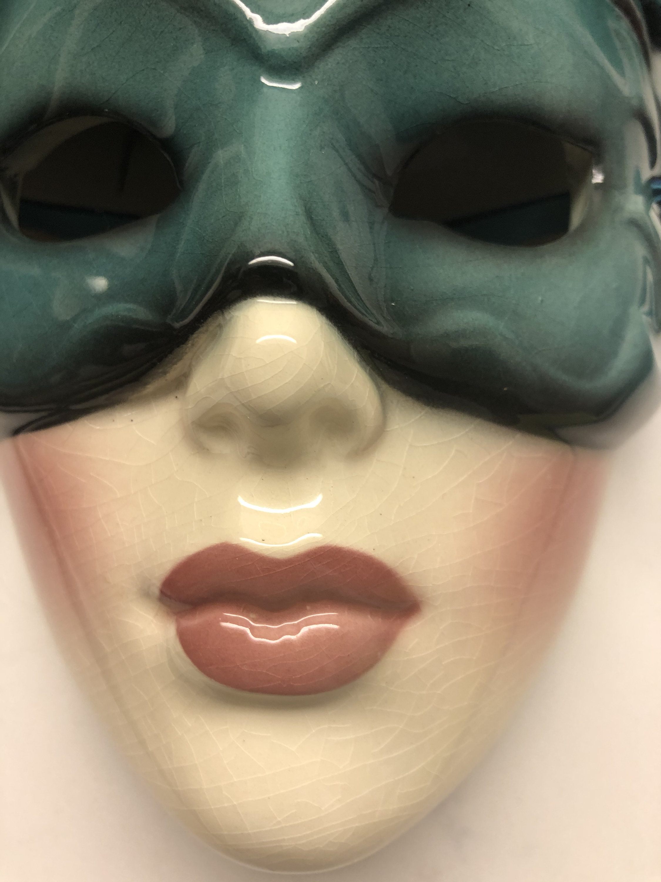 Authentic Masquerade Ceramic Full Face Feather Mask Vintage Made in USA