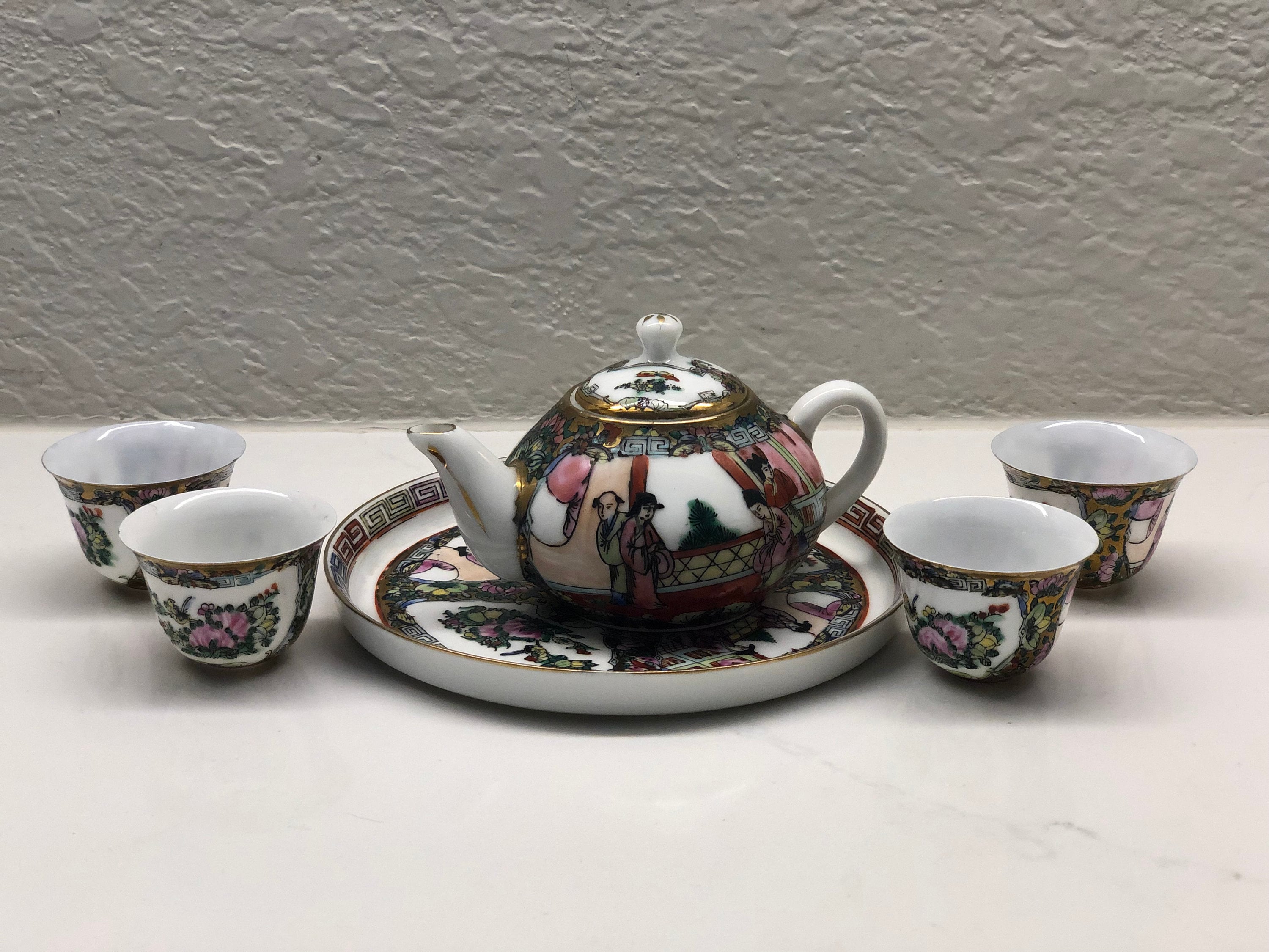 Antique Chinese Tea Set Hand Painted Porcelain Miniature Set Etsy