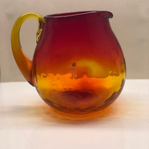Blenko dimpled  pitcher art glass tangerine vase