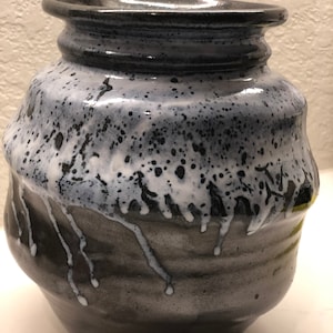 studio pottery chopped planter vase shinny glaze