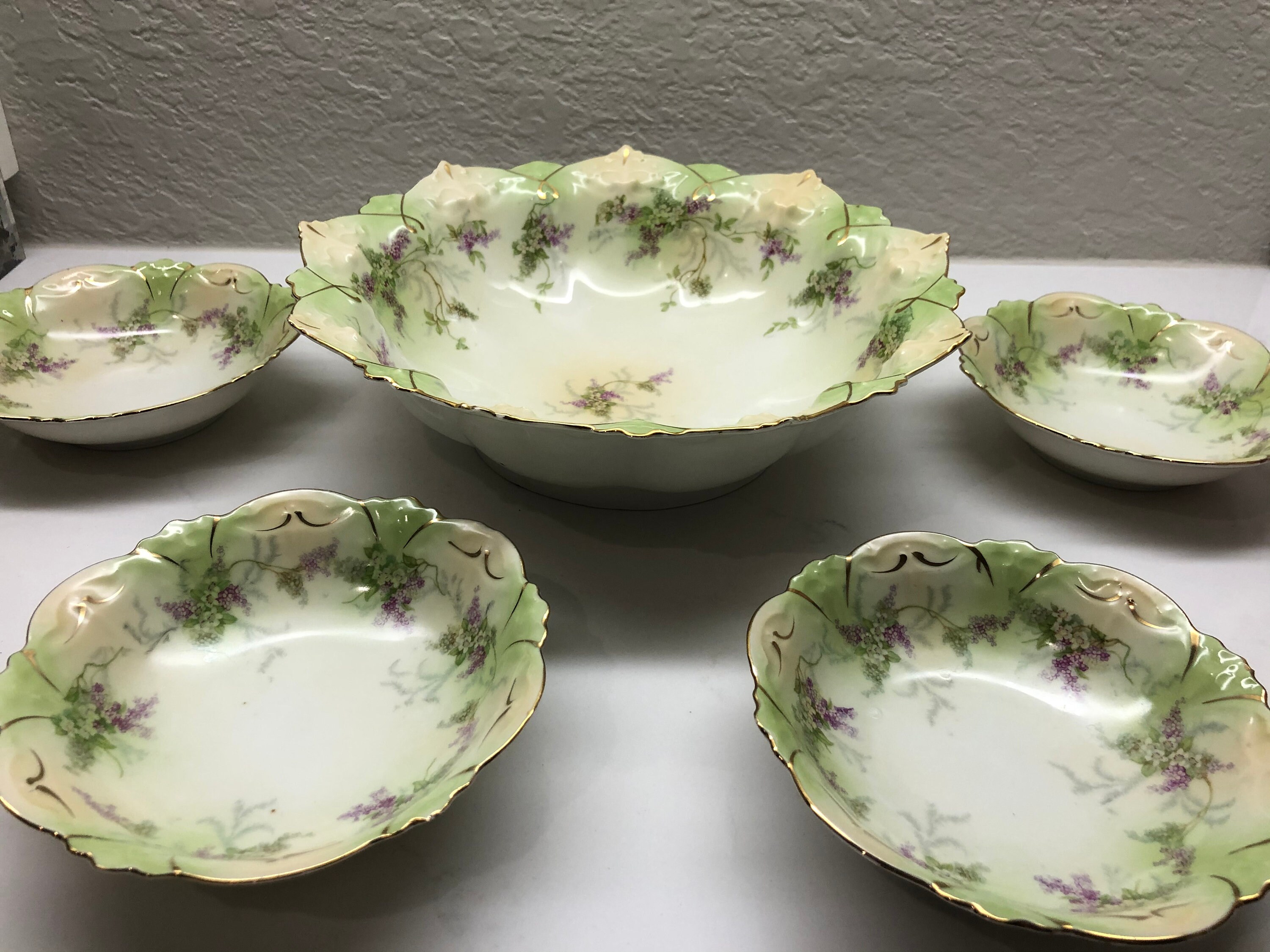 Antique MZ Moritz Zdekauer Austria 5 Plates Floral W/gold 1884