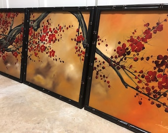 Sakura  canvas Flower wall decor Cherry blossom art Floral décor Japan home art Gift flower Pink wall décor Asia artwork Branch
