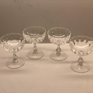Tiffin - Franciscan Crystal  Champagne / Sherbet Glasses set of 4 and 4 wine glasses , vintage rare pattern