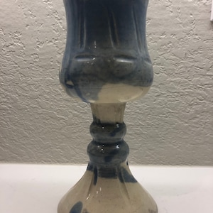 Studio Art Pottery Tall Signed Handthrown Wine Water Blue white Goblet 9.6