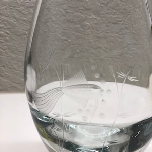 Kosta Boda Glass Vase, Sweden, Etched Fish,Swim Goldfish,Koi