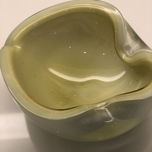Murano Italy Alfredo Barbini Cased Glass Dish Interior Green With Polveri Gold Art glass collectible trinket dish